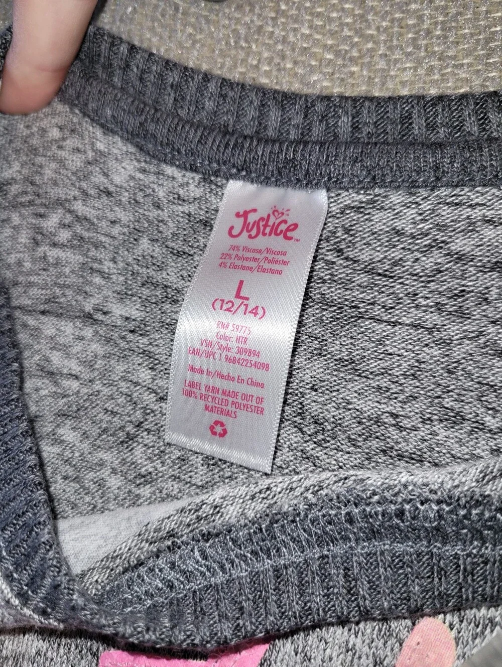 Justice Size Large 12/14 Gray Sweatshirt with Pastel Ombre Logo NWT